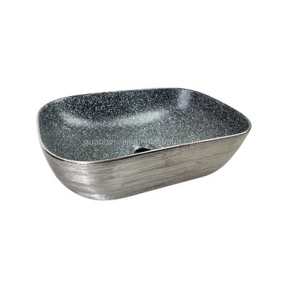 China Super Luxury Popular Art Ceramic Plated Rectangular Wash Basin Hand Wash Sink Cabinet Art Silver Brushed Square Basin For Washroom for sale