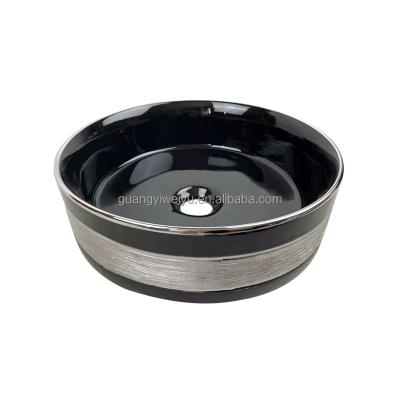 China OEM Modern Sanitaryware Plated Round Aboral Ceramic Brushed Silver Plated Hand Wash Sink Basin Bowl for Cabinet for sale