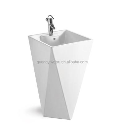 China Ceramic Diamond Shape Bathroom Basin Floor Stand Large Sink Modern One Piece Pedestal Wash Basin for sale