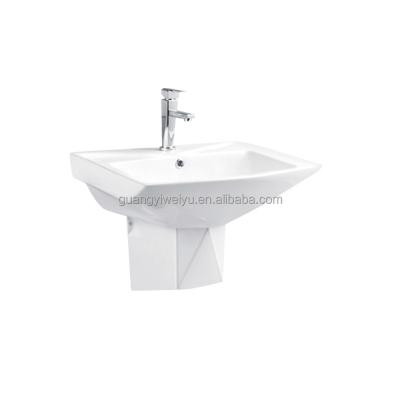 China Libya modern sanitaryware rectangular white wall-hung pedestal washbasin half square hand sink wash bowl for project for sale