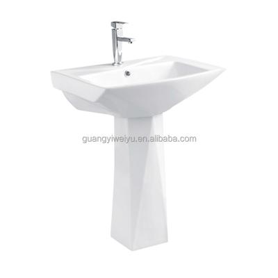 China Modern Popular Libya OEM Sanitaryware Porcelain Pedestal Rectangular Square White Hand Wash Bowl For Project for sale