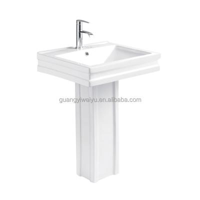 China Hotsale Modern Sanitaryware Rectangular White Standing Ceramic Hand Wash Sink 24inch Square Pedestal Sink For Bathroom for sale