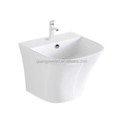 China Chaozhou Traditional Rectangular Wall Mounted White Color Basin Sink Wall-Hung One-Piece Basin Bowl For Europe for sale