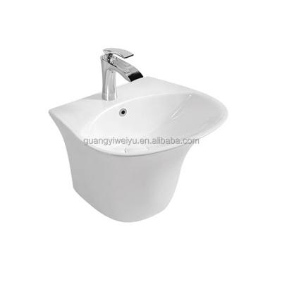 China OEM Traditional Bathroom Sink Hand Wash Bowl Ceramic Round Wall Mounted Gloss Wall Mounted Sanitaryware Wall-hung Basin For Hotel for sale