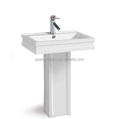 China Modern High Quality Ceramic White Wash Sink Bathroom Pedestal Square Column Two Piece Wash Basin for sale