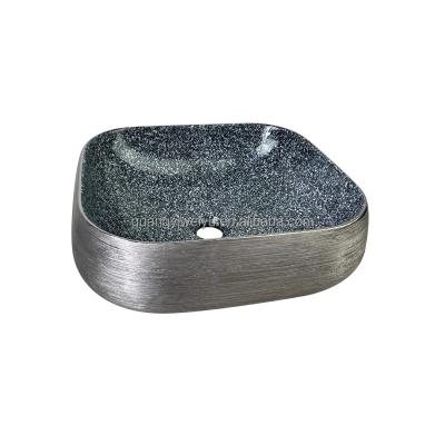 China OEM Modern Bathroom Plated Square Porcelain Brushed Silver Plated Art Mini Hand Wash Bowl Worktop Basin For Cabinet for sale