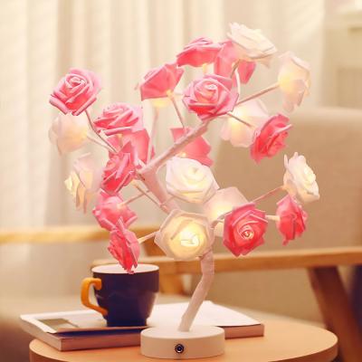 China Modern Rose Tree Table Lamp LED Remote Control Slit Ball Tree Table Lamp Rose For Girls Birthday Gift Girlfriends for sale