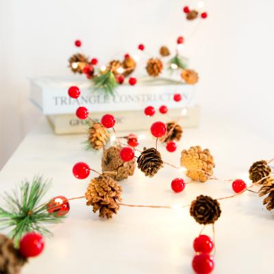 China 2022 Xmas Decoration New Year Decor Christmas LED Lamp String Pine Cones String Pine Needles Decorations Lights For Home Shop Room for sale