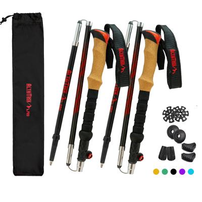 China Cork+ EVA Carbon Fiber Folding Trekking Poles Carbon Fiber Collapsible Trekking Poles Foldable 3K Increasing Pole Stick with Torsion Stable Location for sale