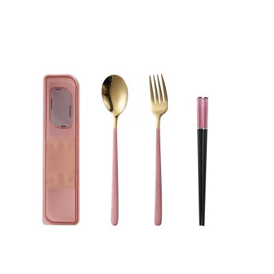 China Three Piece Workable In A Case Chopsticks Soup Spoon Fork Set Camping Portable Tableware Set for sale