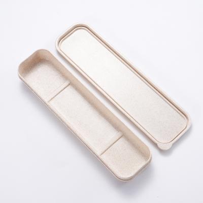 China No Fear High Temperature Bamboo Wheat Straw Case Chopstick Traveling Spoon and Chopstick Box with a Stand Lid for sale