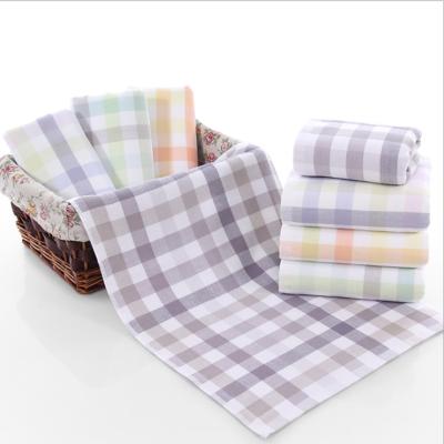 China Viable Hot Selling Amazon Face Hand Cheks Plaid Towel 2 Layers Simple Two Ply Design for sale