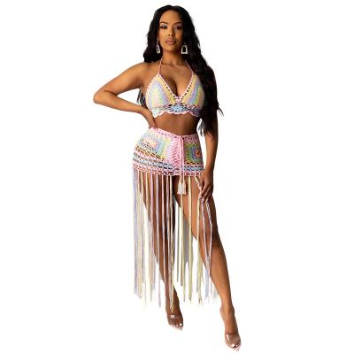 China New Arrival Handmade Crochet Colorful Beachwear Tassel Bikini Skirt for sale