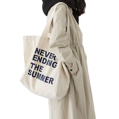 China Shopping Tote Bag With Pocket And Reusable Casual Big Zipper Summer Letter Canvas Oversized Cotton Tote Bag for sale