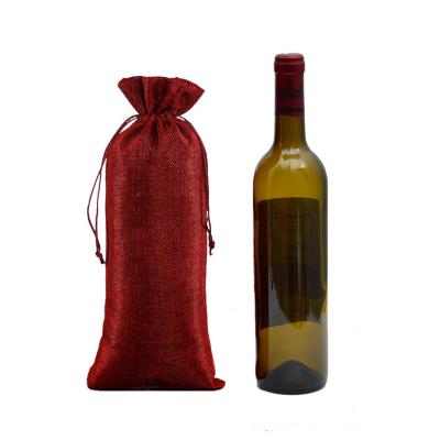 China Reusable Bottle Bag Red Wine Jute Christmas Sublimation Bag Wine Drawstring Custom Logo for sale