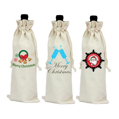 China Reusable Wine Bottle Cover Bags Burlap Burlap Drawstring Christmas Wine Bottle Cover Bags Custom Logo for sale