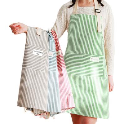 China Cleaning Supplies Women's Accessories Kitchen Apron Cotton And Linen Apron Cooking Pink Stripe Apron For Women for sale