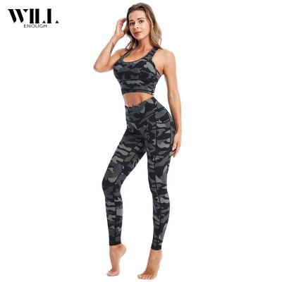 China New Breathable Women's Casual Sports Invest Bra Fitness Pants Yoga Suit Camouflage Printing Yoga Set for sale