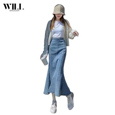 China Other model women's mid-length hip length skirt new, split skirt high waist stretch tight word fishtail for sale