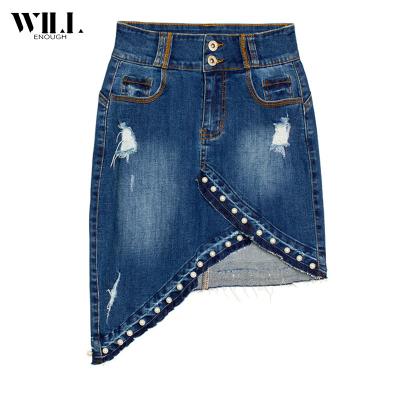 China Others Female Irregular Pearl Denim Half-Body Beaded Skirt for sale