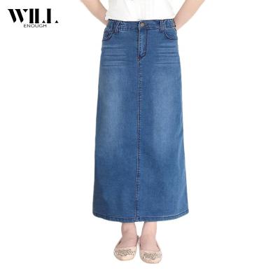 China Other New Women's Mid Length Denim Skirt With Hip Elastic Waist Wrap Elastic Waistline A-Line Skirt for sale