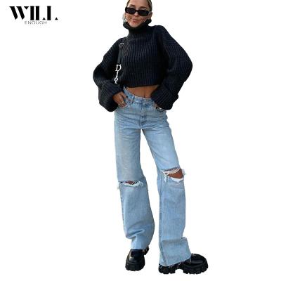 China New Breathable Wide Leg Pants Ripped Jeans Micro Flared Jeans Womens Jeans for sale