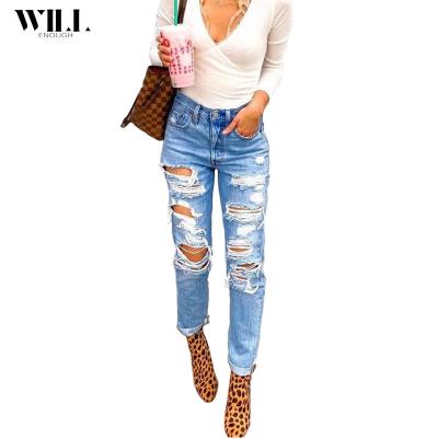 China New Breathable Street Hippie Ripped Straight-Leg Women's Jeans for sale