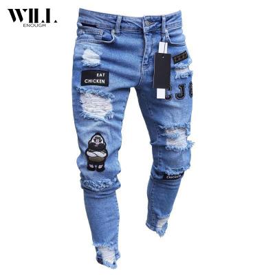 China New Fashion Trendy Jeans Skinny Ripped Men's Breathable Pants Embroidered Men's Jeans for sale