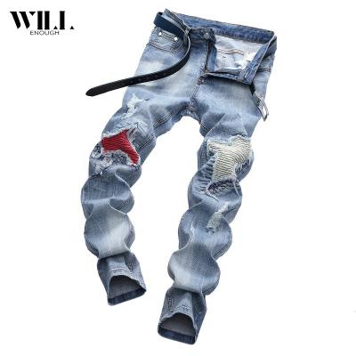 China New Breathable Jeans Pants Light Pull Biker Ripped Jeans Stretch Mens Jeans for sale