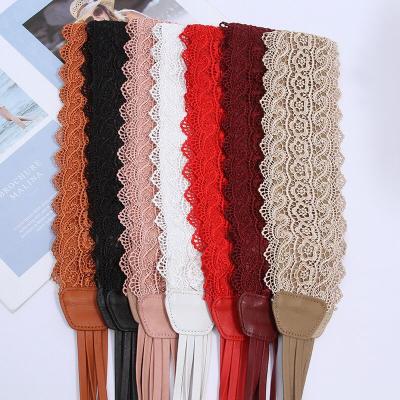 China Lace Fashion Boho Decorative Dress Belt Women's Bowknot Lace Up PU Waistband Self Tie Belt Female Waistband for sale