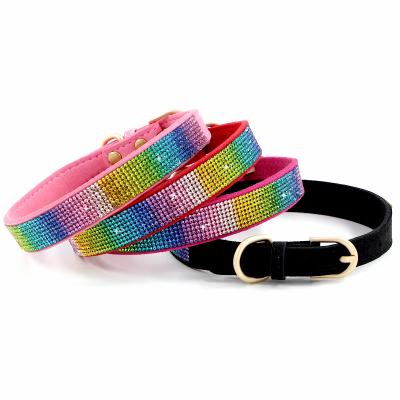 China Hot Fashion Shiny Diamond Dog Collar Korean Velvet Pet Collar With Rhinestone Chest Tie Microfiber Dog Accessories for sale