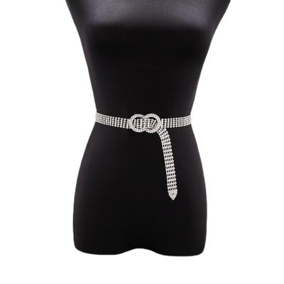 China Double Ring Full Diamond Beautiful Simple Silver Inlaid Rhinestone Crystal Diamond Waist Chain Amazon Hot Fashion Full Drill Belt for sale