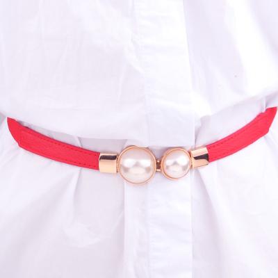 China Classic Popular Pearl Stretch Skinny Belt For Dresse Retro 1 Inch Wide Women Elastic Waistband Female Stretch Ladies Waistband With Swea for sale