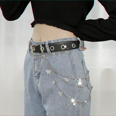 China Holes Metal Double Fork 2 Crotch Belt Hip Hop Favorite Style PU Fashion Belt Chain Chain New for sale