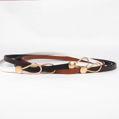 China Decorative Solid Color Faux Leather Alloy Belt Fashion Metal Women Business Thin Ring Leather Buckle Finish Belt for sale