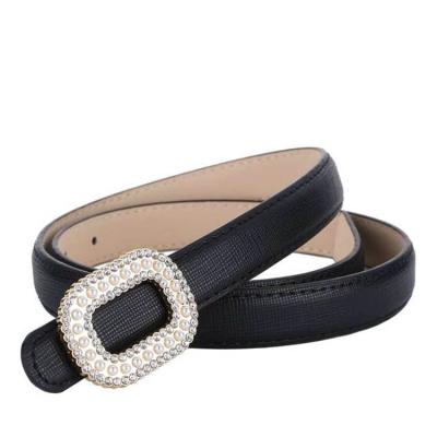 China Crystal Net Red Live Broadcast Pearl Belt Women's Diamond Buckle Slim Genuine Versatile Pants Belt Casual Clothing Accessories for sale