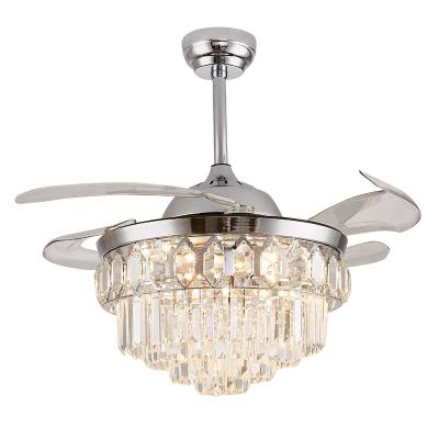 China 2021 New Model Modern Retractable Fandelier Ceiling Fan Crystal 42 Inch Chandelier Fan Ceiling Fan Light With Outdoor for sale