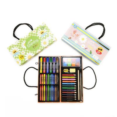 China Customized Study Paper Gift Box 59PCS Crayon Pencil Watercolor Drawing and Brush Kids Painting Gift Stationery Drawing Art Set for sale