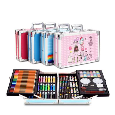 China Drawing and Study Art Supplies Custom 143pcs Art Set Drawing Kit for Kids Portable Aluminum Case Crayons Oil Pastels Marker Pencils Stationery for sale