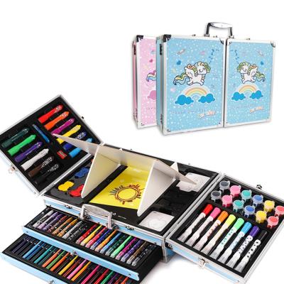 China Drawing and Study Art Supplies Custom 238pcs Art Set Drawing Kit for Kids Portable Aluminum Case Crayons Oil Pastels Marker Pencils Stationery for sale