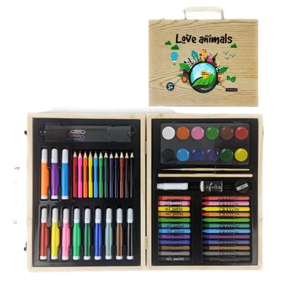 China Gift Box 70PCS Wooden Crayon Pencil Watercolor Brush Drawing and Study Customized Kids Painting Gift Stationery Art Drawing Set for sale