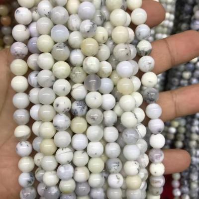 China Pleochroic/Pleochroism 8mm Natural White Round and Black Moss Gemstone Opal Loose Beads for sale