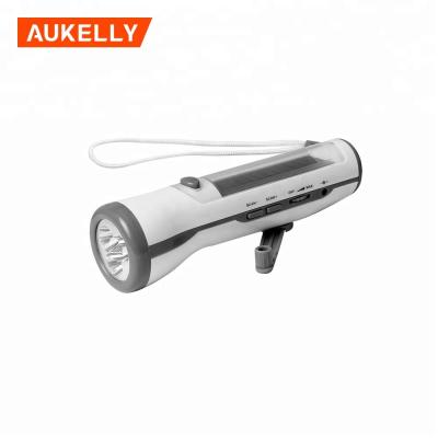 China Emergency Dynamo Crank Flashlight Solar Flashlight USB LED Phone Power Bank Rechargeable Radio for sale