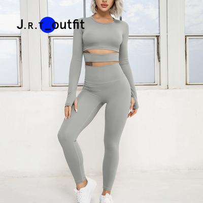 China Logo Customization Breathable 2 Pieces Eco-Friendly Yoga Outfits Wear Sport Apparel Sports Bra And Legging Set Long Sleeve For Women for sale