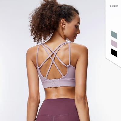 China New Fashion Breathable High-Support Activewear Women Padded Strappy Crop Top Fitness Sports Bra Custom Logo for sale