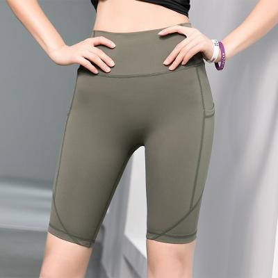 China Breathable High Waist Workout Shorts Womens Running Yoga Shorts With Side Pockets for sale