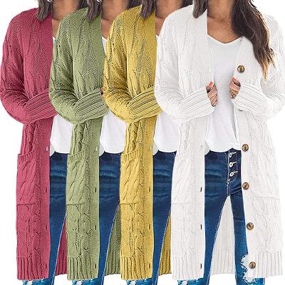 China Hot Selling Anti-Wrinkle VSCOO Women's Long Sleeve Cable Knit Long Cardigan Plus Size Open Front Button Sweater for sale