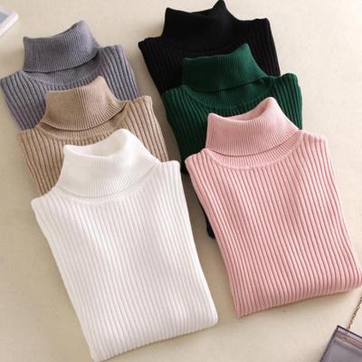 China New Slim Fit Top Female Sweater Anti-wrinkle VSCOO Autumn Winter Neck Solid Color Knitted Sweater Women Sweaters Turtle Neck for sale