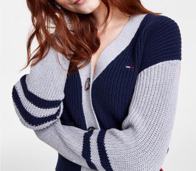 China Anti-wrinkle VSCOO new arrival autumn design cardigan color block wool knit women sweater for sale