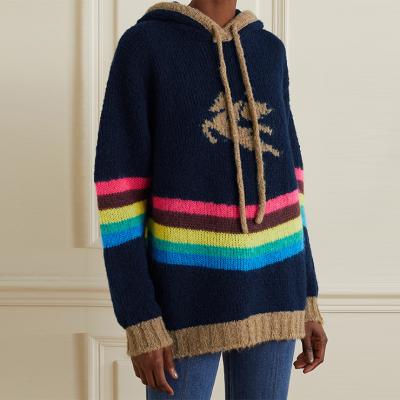 China High Quality Anti-wrinkle 2021 Plus Size Knitted Sweater Hoodie Leisure Multicolor Striped Jacquard Knit Sweater Top Knitted Pullover for sale